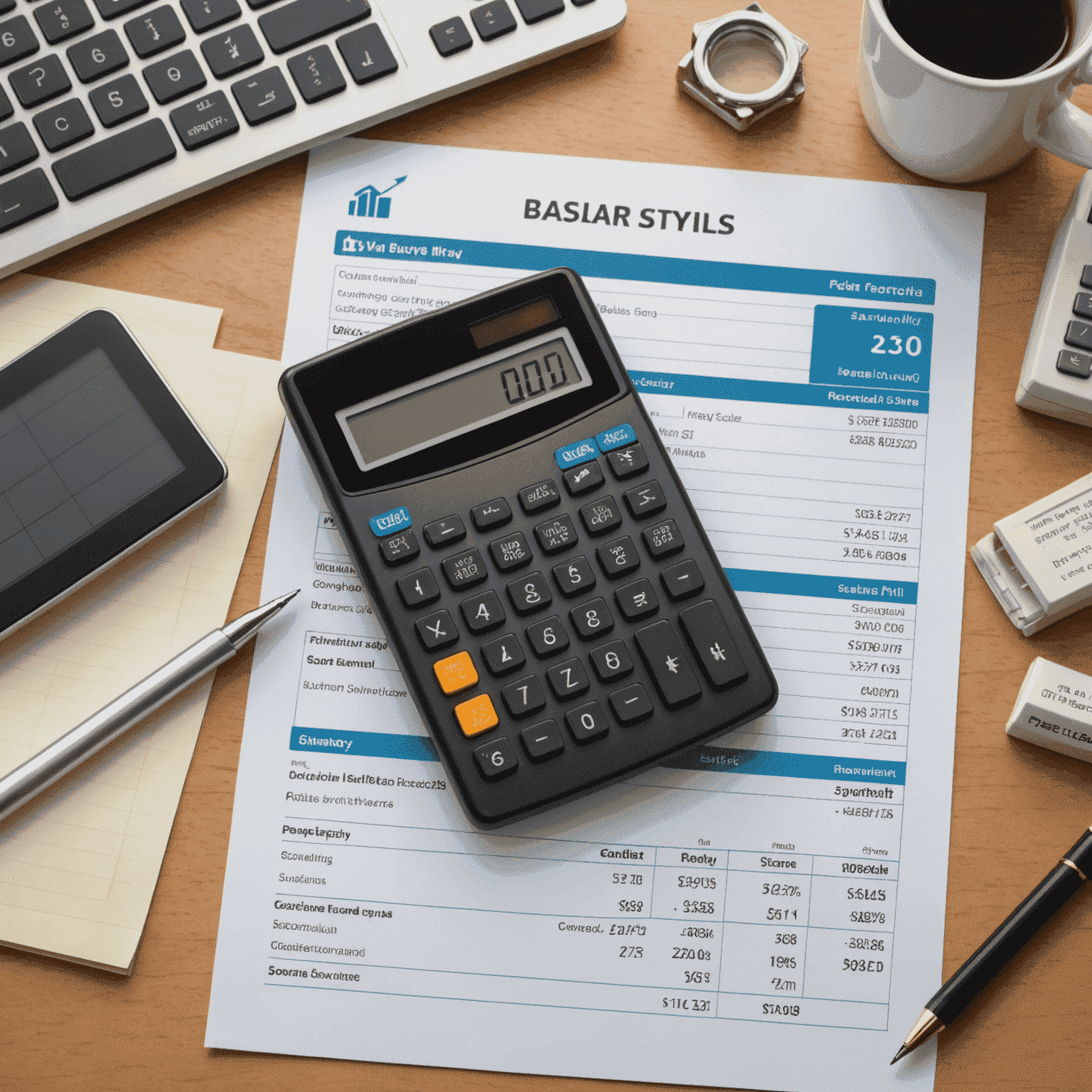 A calculator next to a utility bill and a diagram showing potential solar savings